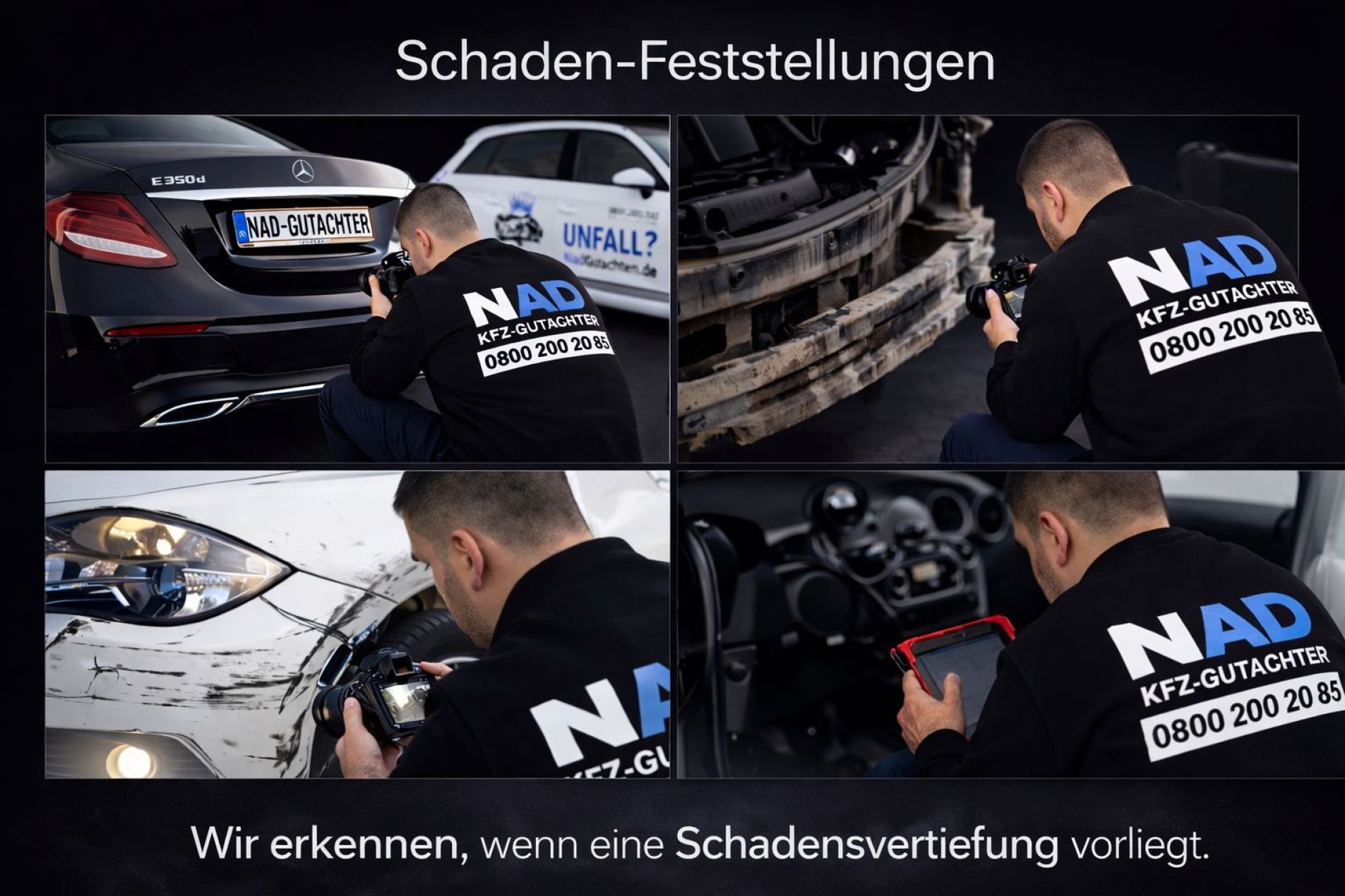 Schadensübersicht und Schadenanalyse.